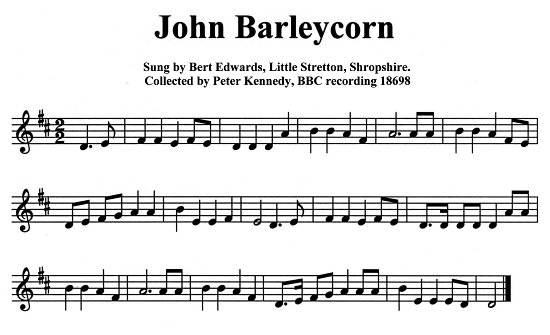 Staff notation of Bert Edward's tune