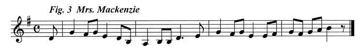 Staff notation of Mrs Mackenzie's tune.