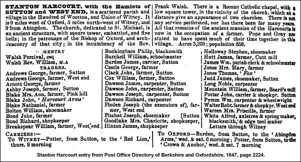 Stanton Harcourt entry from Post Office Directory of Berkshire and Oxfordshire, 1847, page 2224.