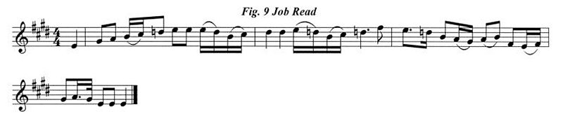 Staff notation of Job Read's tune.
