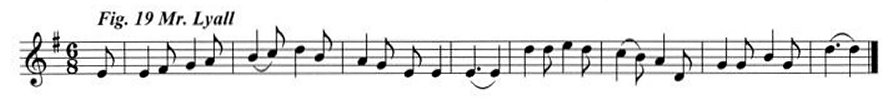 Staff notation of Mr Lyall's tune.