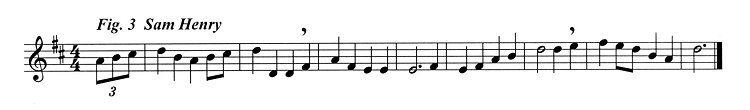 Staff notation of the tune published by Sam Henry.