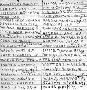 Tracklist on one of Fred's cassettes